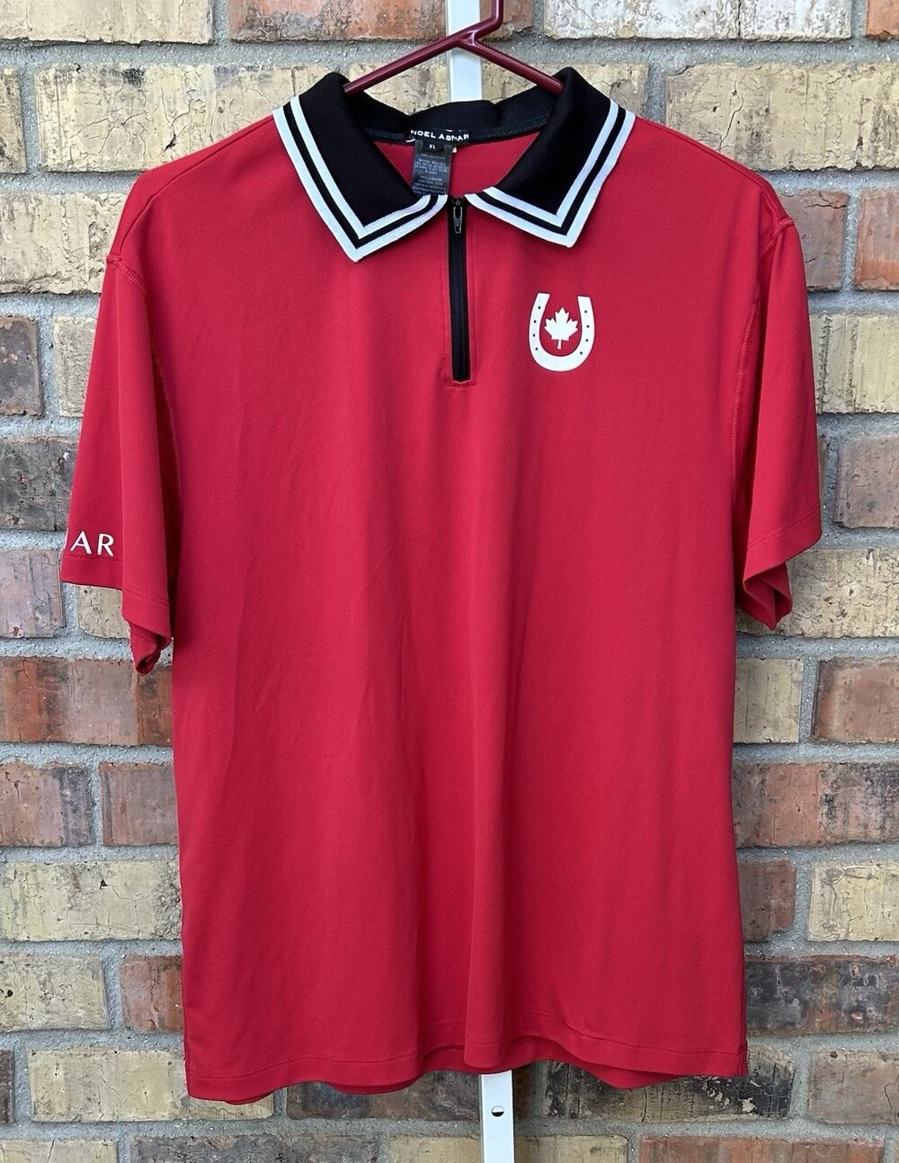 Noel Asmar Polo Shirt Womens XL Canada Red Black Equestrian Zip Short Sleeve